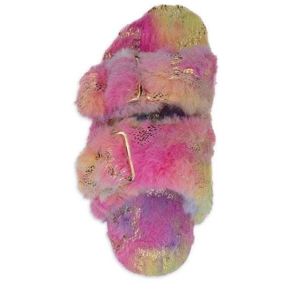 WONDER NATION Girl Faux Fur Rainbow Slip On Slipper sizes 13/1 and  2/3 NWT - Picture 2 of 7